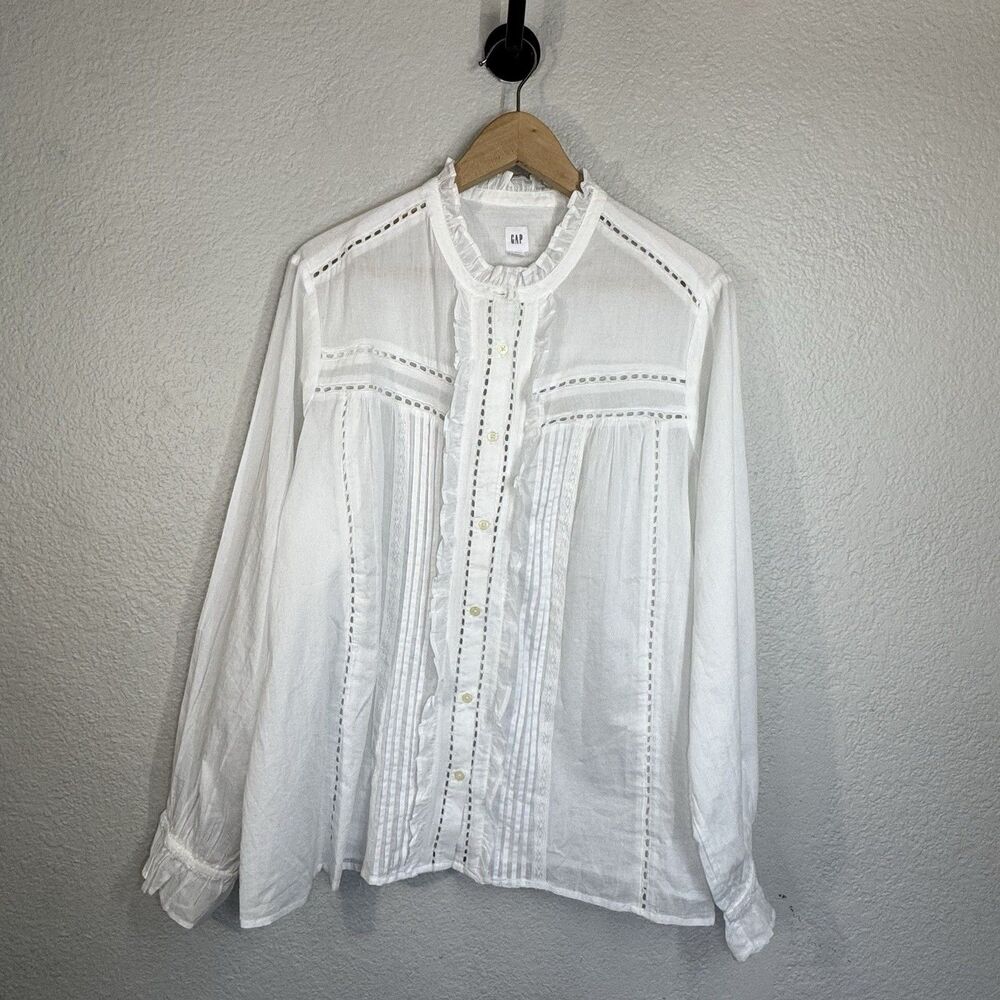 GAP Blouse White Cotton Gauze Lace Ruffle Victorian Cottagecore Prairie Women XL